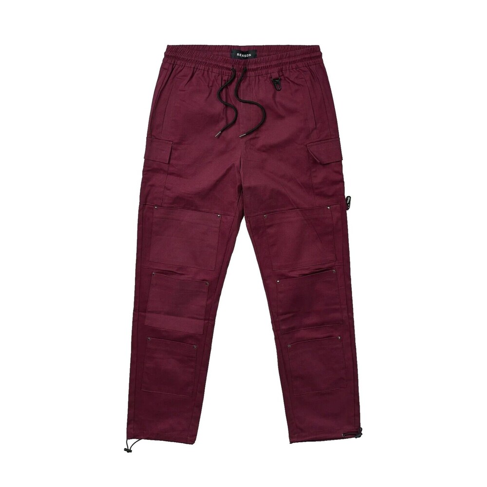Reason Utility Pants Men’s 36x32 XL Burgundy Multi Pockets Elastic Waist